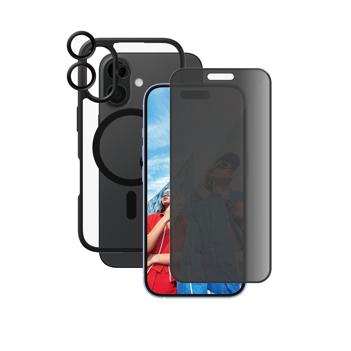 CARE by PanzerGlass® Flagship 3-in-1 Privacy Set iPhone 16
